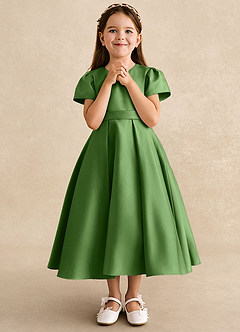 Azazie Princess Flower Girl Dresses Basil A-Line Pleated Matte Satin Dress image4