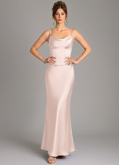 Azazie Reverie Bridesmaid Dresses Blushing Pink Mermaid Corset Stretch Satin Dress image3