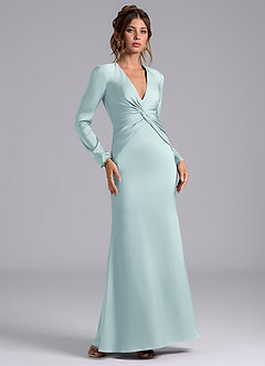 Azazie Valerie Bridesmaid Dresses Mist Mermaid Long Sleeve Stretch Satin Dress image1