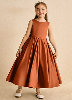 Azazie Cailee Flower Girl Dresses Burnt Orange Ball-Gown Pleated Matte Satin Dress image5