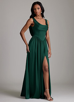 Azazie Novi Bridesmaid Dresses Emerald A-Line with Pockets Stretch Satin Dress image5