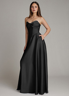 Azazie Meleena Bridesmaid Dresses Black A-Line Strapless Stretch Satin Dress image6