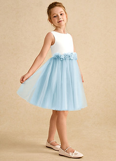 Azazie Louisa Flower Girl Dresses Ivory Sky Blue A-Line Sleeveless Tulle Dress image5