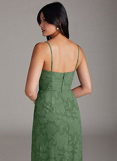 Azazie Maci Bridesmaid Dresses Eucalyptus Sheath Pleated Floral Burnout Dress image6