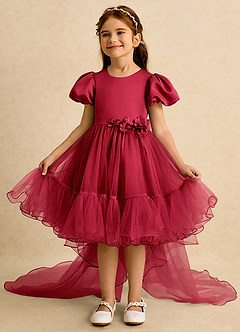 Azazie Cocoa vestidos de niña de las flores Vestido de Escarlata de Tul de Princesa con Plisado image3