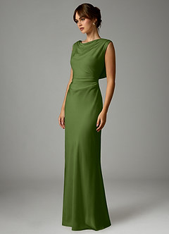 Azazie Kieryn 신부 들러리 드레스 인어 주름진 스트레치 새틴 바닥 길이 드레스 image3