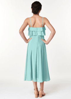 Azazie Ensley Junior Abito A-Line in Chiffon Plissettato Acqua image2