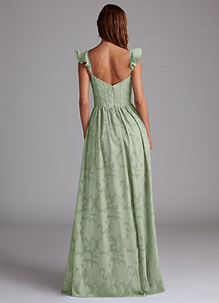 Azazie Denisse Bridesmaid Dresses Dusty Sage A-Line Ruched Floral Burnout Dress image3