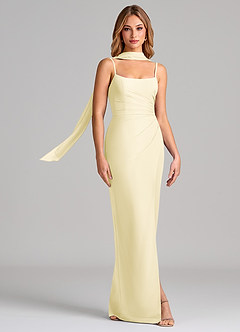Azazie Calandra Bridesmaid Dresses Lemon Sorbet Sheath Pleated Chiffon Dress image3