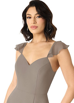 Azazie Everett Bridesmaid Dresses Taupe A-Line V-neck Ruched Chiffon Dress image4