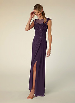 Azazie Libby Mother of the Bride Dresses Plum A-Line Scoop Sequins Chiffon Dress image3