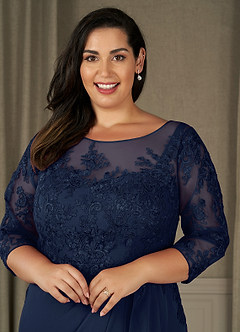 Azazie Calanthe Mother of the Bride Dresses Dark Navy A-Line Scoop Chiffon Dress image8