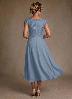 Azazie Crista Abiti per la Madre della Sposa Abito A-Line in Chiffon Pizzo Blu Polveroso image2