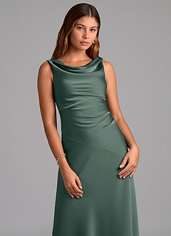 Azazie Nerine Klänningar att prova hemma Klä av A-Linje i Stretch Satin Plisserad Svart image6