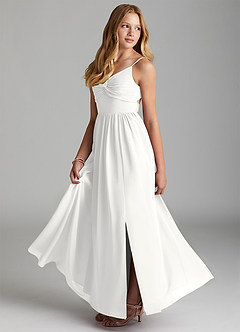 Azazie Zeya Junior White A-Line Chiffon Dress image4
