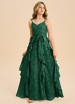 Azazie Peyton Junior Vestido de Verde Oscuro de Devorado Floral de Corte en A con Plisado image4