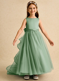 Azazie Lior Robe Demoiselle D'honneur Fillette Robe Princesse en Tulle Plissée Matcha image6