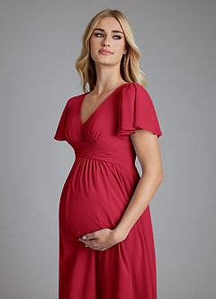 Azazie Verna Maternity Bridesmaid Dresses A-Line V-Neck Ruched Chiffon Floor-Length Dress image5