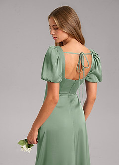 Azazie Fyona Brautjungfernkleider A-Linie Plissee Stretch-Satin Kleid Matcha image7