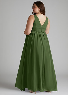 Azazie Yetta Maternity Bridesmaid Dresses A-Line V-Neck Gathered Chiffon Floor-Length Dress image11