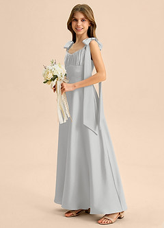 Azazie Halley Junior A-Linie Schleifen Stretch-Satin Kleid Silber image4