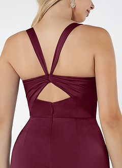 Azazie Mero Brautjungfernkleider Etui Plissee Stretch-Satin Kleid Maulbeerrot image2