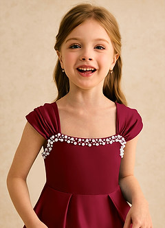 Azazie Yosemite Flower Girl Dresses Burgundy Ball-Gown Sweetheart Neckline Matte Satin Dress image7