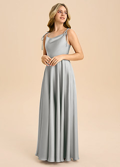 Azazie Popsy Junior A-Linie Schleifen Stretch-Satin Kleid Silber image4