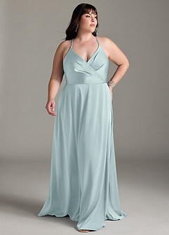 Azazie Davis Bridesmaid Dresses Mist A-Line Pleated Stretch Satin Dress image7