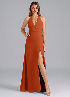 Azazie Odie Robes de demoiselle d'honneur Robe Trapèze en Mousseline de soie Orange Brûlée image5