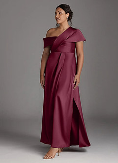 Azazie Milton Mother of the Bride Dresses Mulberry A-Line Pleated Stretch Satin Dress image11