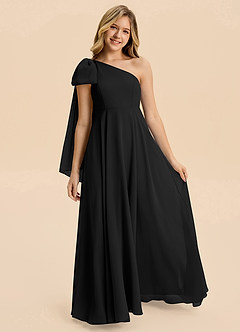 Azazie Averie Junior Black A-Line Pleated Chiffon Dress image5