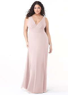 Azazie Christiana Bridesmaid Dresses Blushing Pink A-Line V-Neck Pleated Chiffon Dress image9
