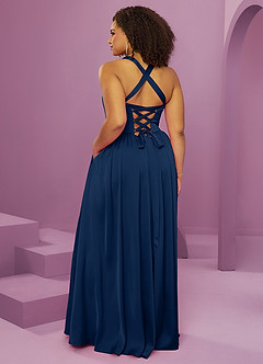 Barbie ♥ Azazie Bridesmaid Dresses Dark Navy A-Line with Pockets Stretch Satin Dress image14