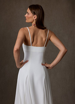 Azazie Anika At-home Try On Dresses Diamond White A-Line Sweetheart Neckline Stretch Crepe Dress image5