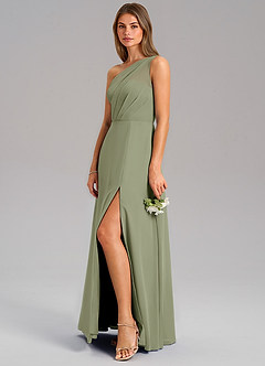 Azazie Phaedra Bridesmaid Dresses Pistachio A-Line One Shoulder Chiffon Dress image5