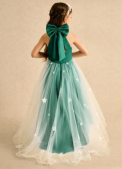 Azazie Cerra Flower Girl Dresses Emerald A-Line Pleated Tulle Dress image1