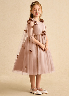 Azazie Staria Blumenmädchenkleider Ballkleid Gestreift Tüll Kleid Champagner Rosa image8