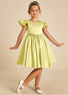 Azazie Sugar Plum Flower Girl Dresses Lemon Sorbet A-Line Bow Matte Satin Dress image2