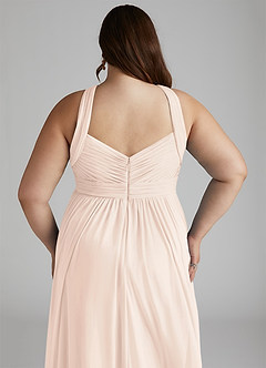 Azazie Hillian Bridesmaid Dresses Blushing Pink A-Line Halter Pleated Mesh Dress image9