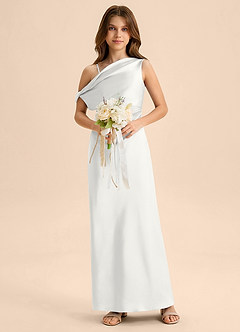 Azazie Emerson Junior Robe Fourreau en Satin extensible Épaule décolletée Blanc image3