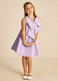 Azazie Zoey Flower Girl Dresses Frosted Lilac A-Line Bow Matte Satin Dress image3