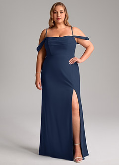 Azazie Saige Bridesmaid Dresses Dark Navy A-Line Off the Shoulder Chiffon Convertible Dress image13