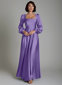 Azazie Solana Bridesmaid Dresses Tahiti A-Line Long Sleeve Stretch Satin Dress image1