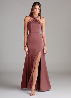 Azazie Rue Brautjungfernkleider A-Linie Plissee Stretch-Satin Kleid Amethyst image3