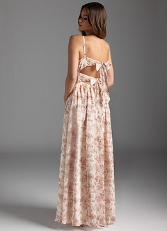 Azazie Zeya Brautjungfernkleider A-Linie V-Hals Gefaltet Chiffon Kleid Rosa Farn Blumen image4