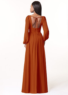 Azazie Norah Bridesmaid Dresses Paprika A-Line V-Neck Long Sleeve Chiffon Dress image2