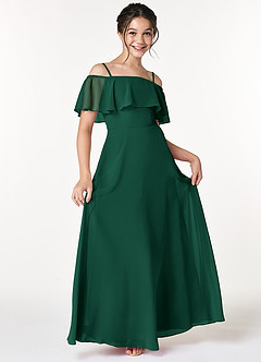 Azazie Maggie Junior Emerald A-Line Off the Shoulder Chiffon Dress image3