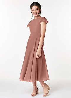 Azazie Payton Junior Jurk van Chiffon met A-Lijn Boog Ceder Roos image4