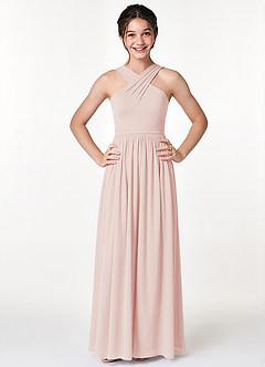 Azazie Jiya Junior Vestido de Pétalo De Rosa de Malla de Corte En A con Plisado image4